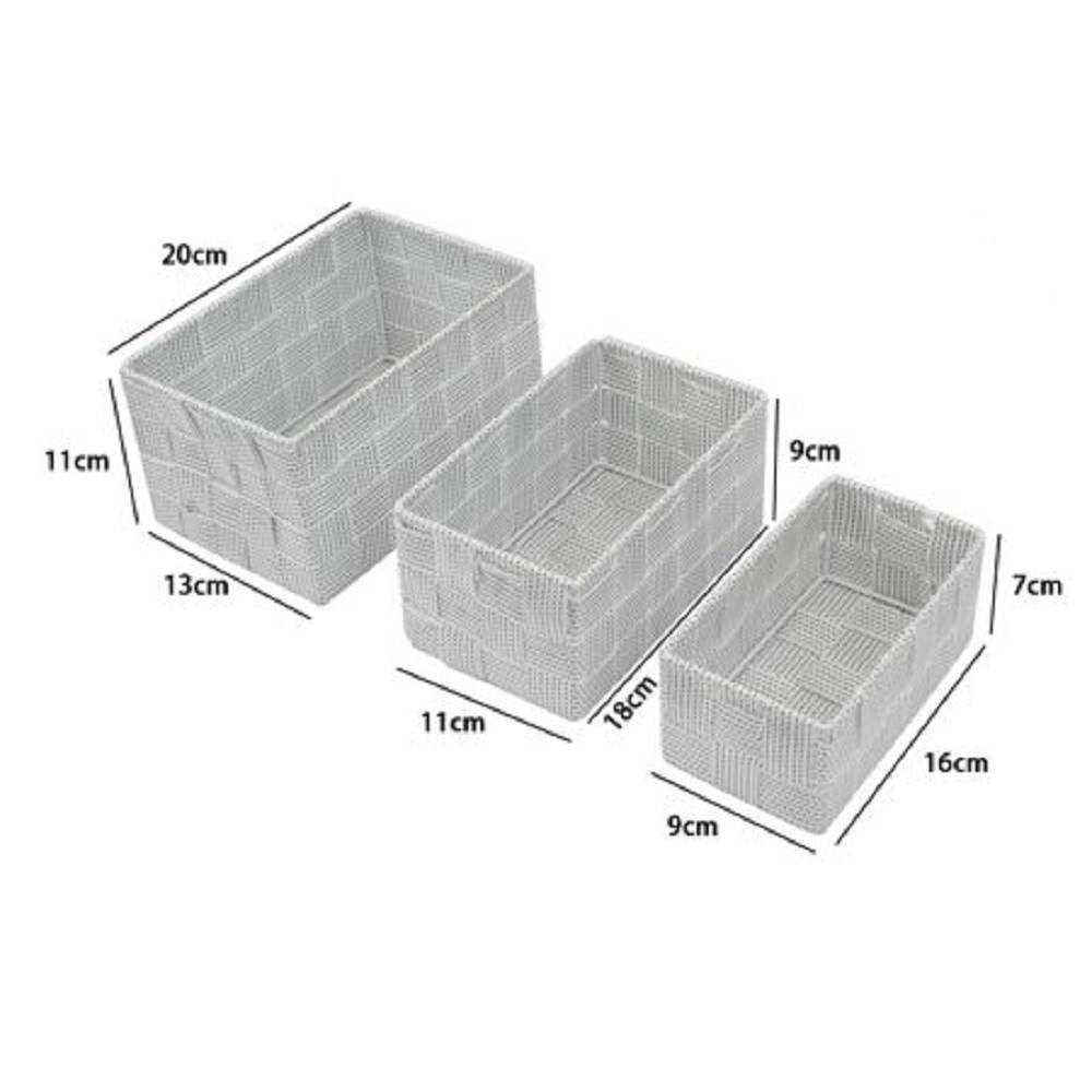 Trade Shop - 3 Cestini Tessuto Scatole Organizer Bagno Portaoggetti Makeup Grigi Chiaro 79048 -