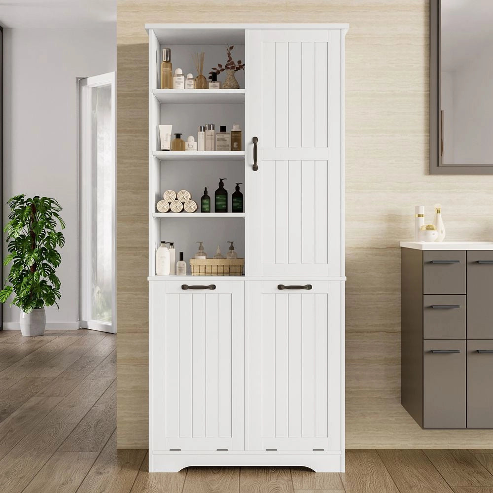 Armoire de bain - Xylo - 78x35x172cm - Bianco - Doppio cesto, ripiani regolabili, resistente all'umidit??