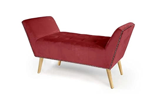 PANCA IN VELLUTO CON GAMBE LEGNO 117 X 40 X 60 CM IN COLORE BORDEAUX