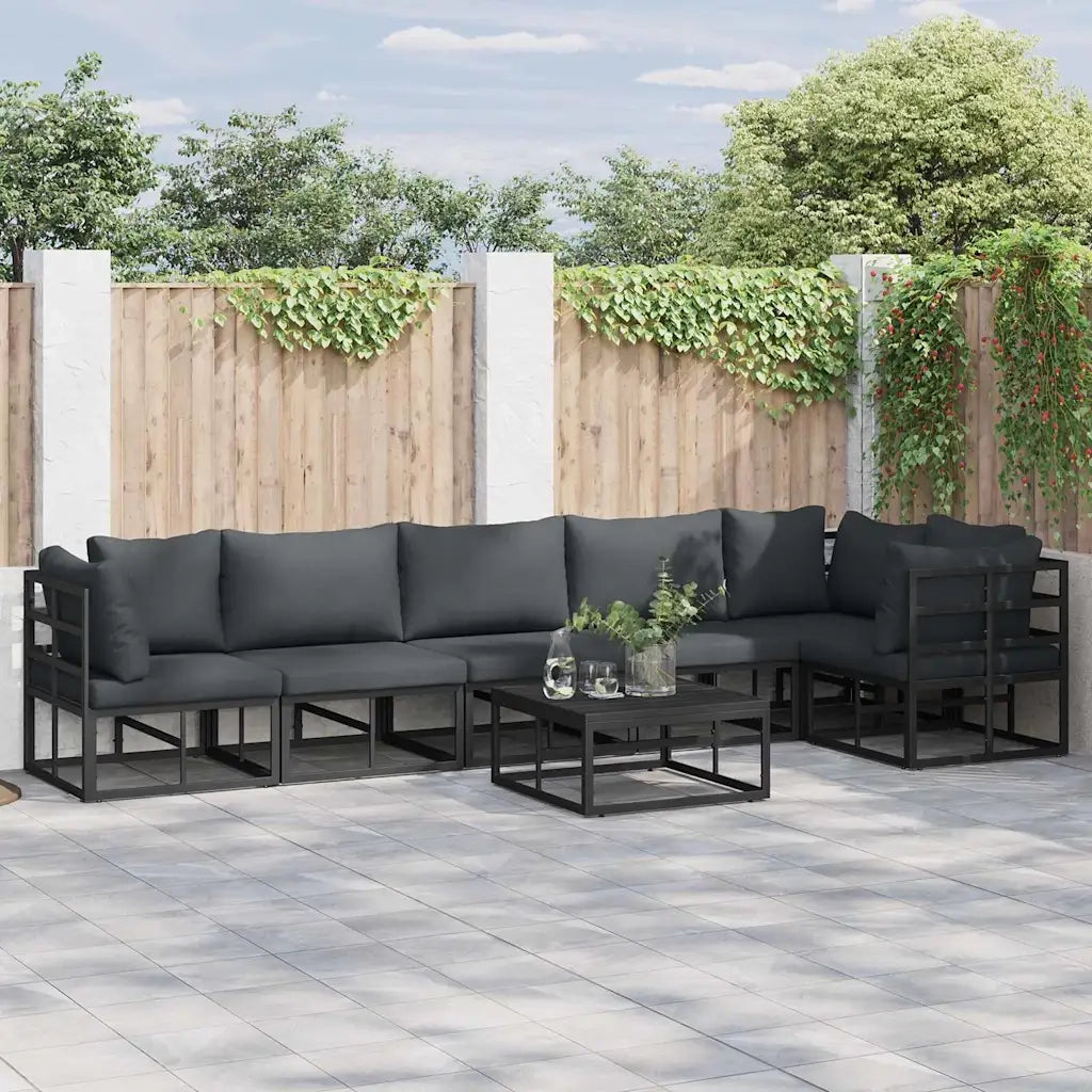 vidaXL Set Divano da Giardino con cuscino 6 pcs Nero Alluminio