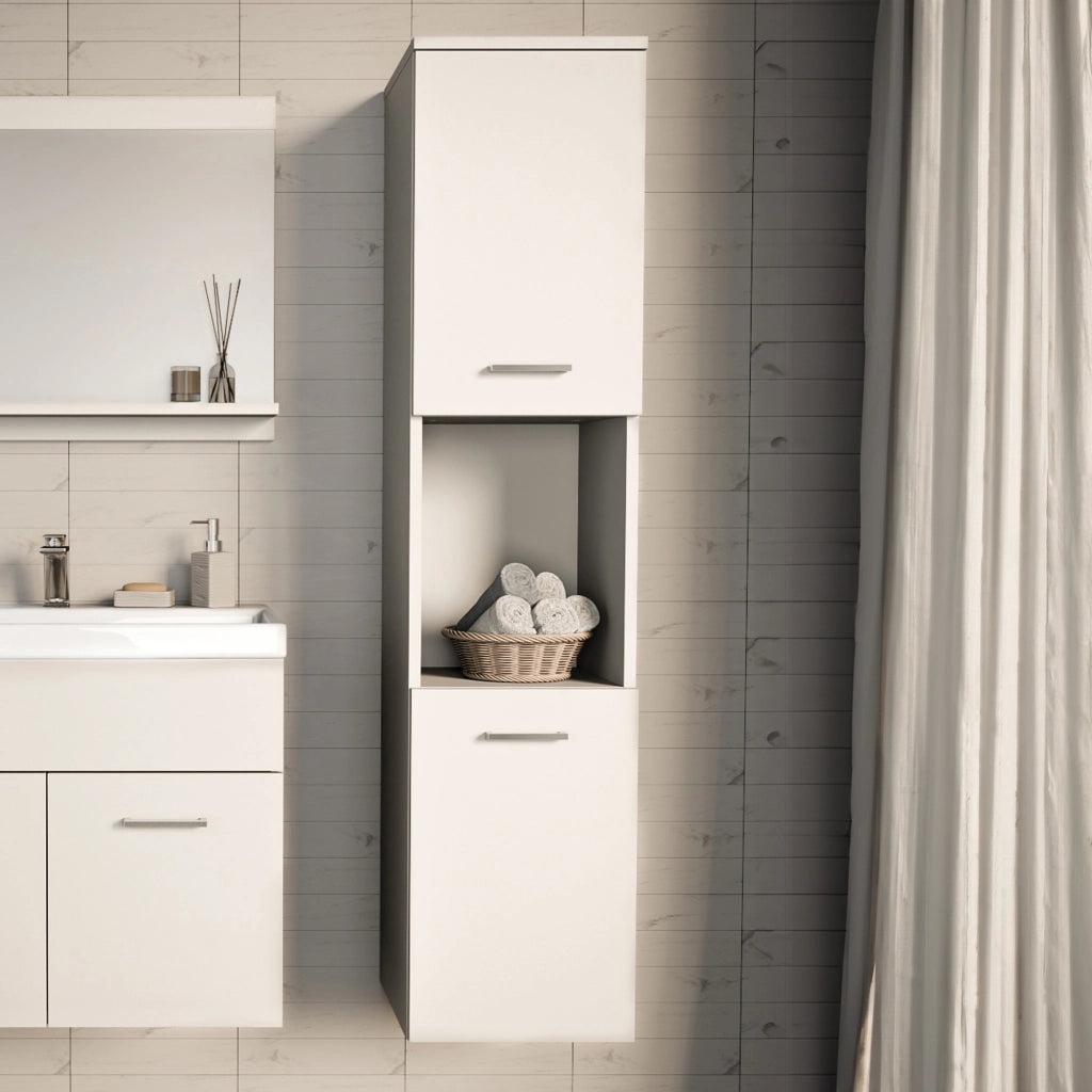 Mobile a Colonna Krildihana da Parete Pensile da Bagno 131 x 30 x 30 cm - Bianco [en.casa]