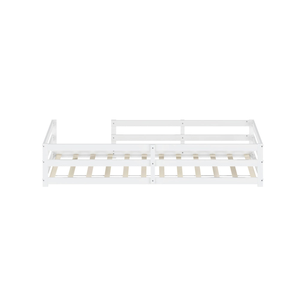 Letto Montessori per bambini in legno di pino 90x200 cm con barriera bianca