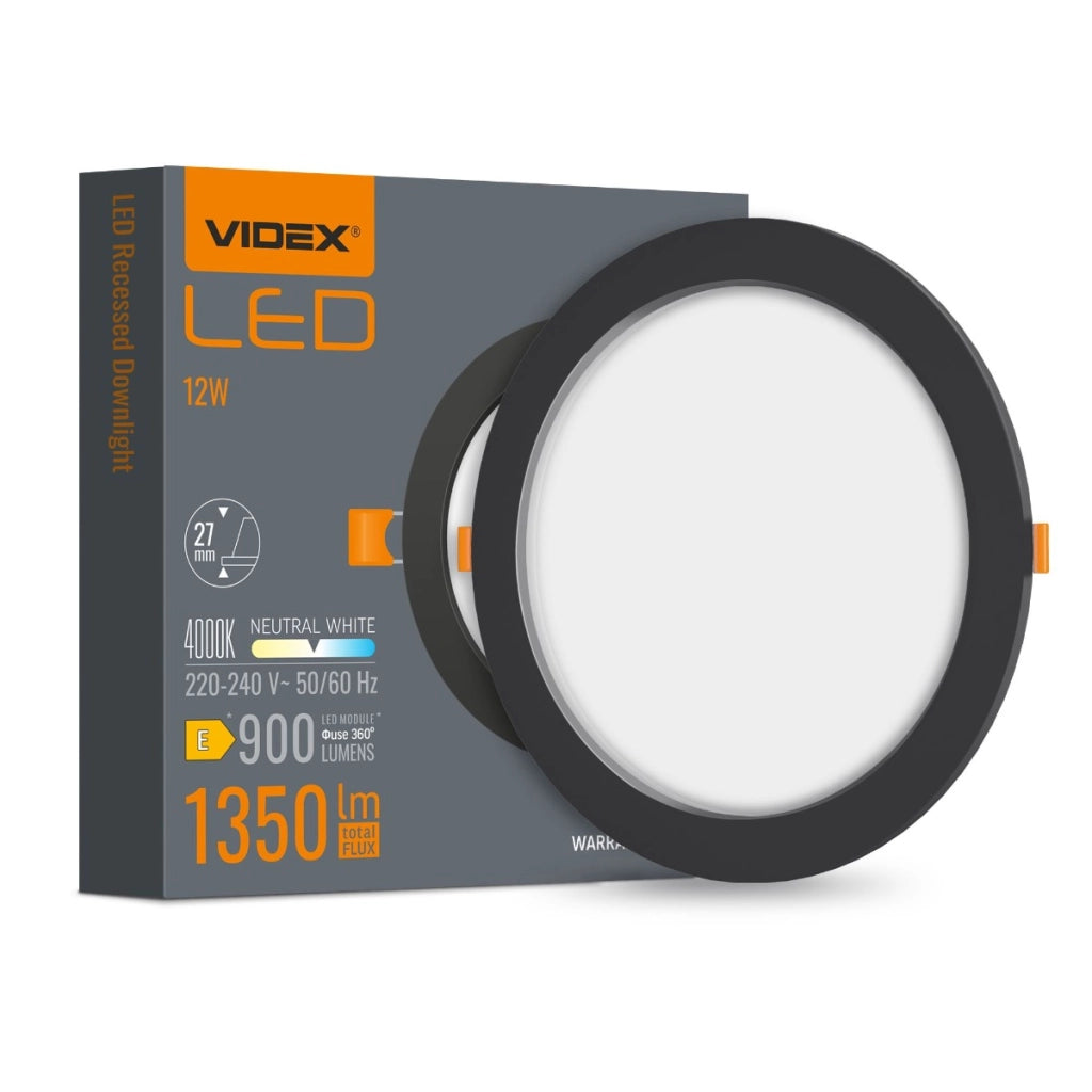 Downlight LED incasso nero tondo 12W 4000K 1350lm Videx