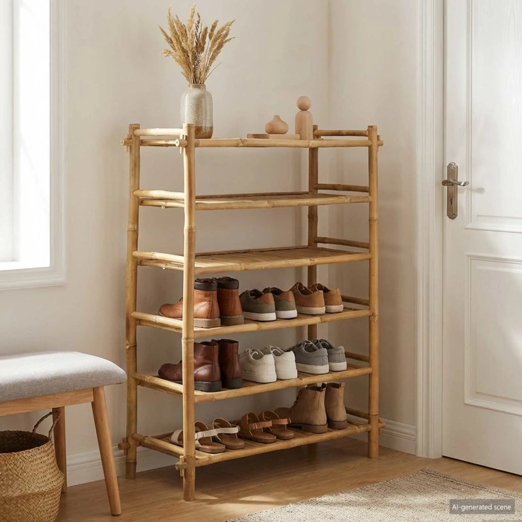 Scarpiera con lo scaffale Naturale 6 ripiani Bambù 42028051