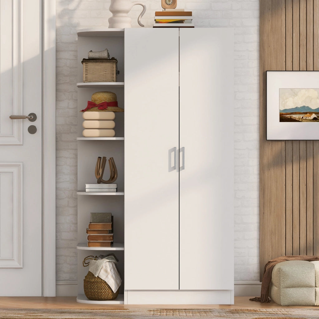 Armadio a 2 ante con ripiani e cassetti 90 x 55 x 170 cm in MDF bianco