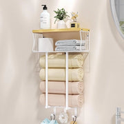 Sostegno per Asciugamani da Parete - Pannellino per Asciugamani Bagno Multifunzionale Modello con Ganci per Accessori Bagno, Adatto come Sostegno per Asciugamani Ospiti - Bianco