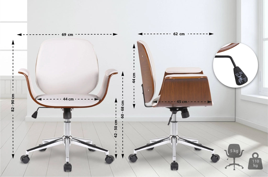 Sedia ufficio Kemberg in similpelle Noce/bianco