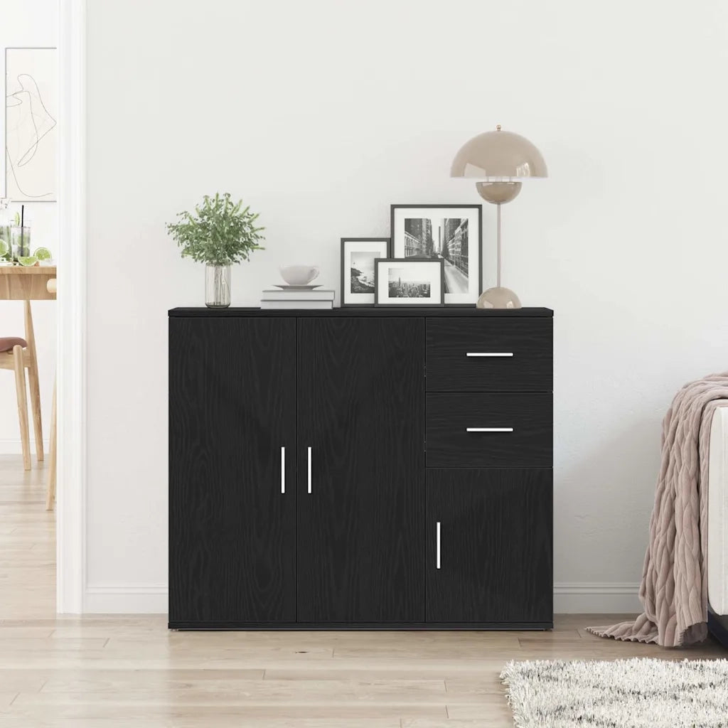 Credenza Rovere Nero 91x29,5x75 cm Legno Massello di Argilla 862003