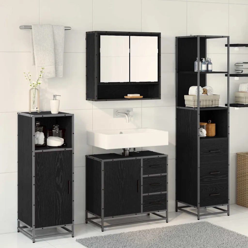 Set di mobili per il bagno 3 pcs Rovere Nero Legno multistrato