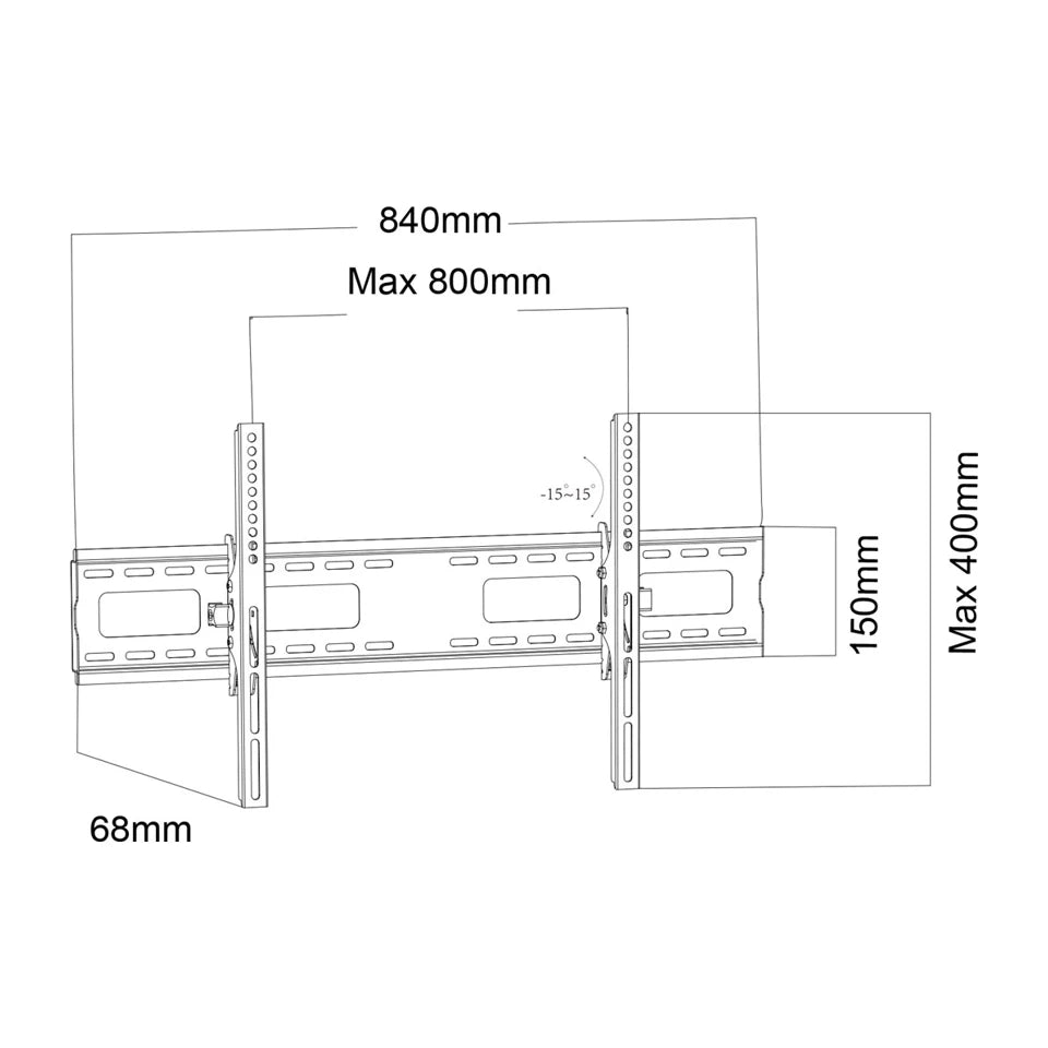 Supporto a parete per TV Maclean MC-422 Heavy Duty 43"-100" max VESA 800x400 120kg Inclinabile +/-15° Staffa Porta con Livella a Bolla Accessori