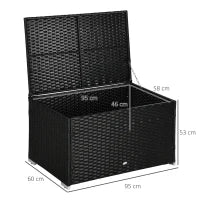 Baule da Giardino in Rattan e Acciaio con Coperchio, 95x60x53cm, Nero