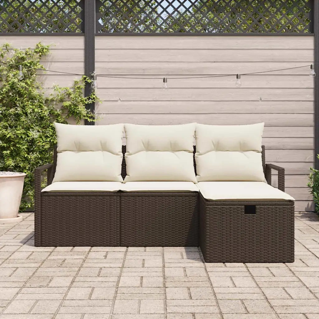 Set Divano da Giardino con cuscino 4 pcs Marrone Poly Rattan