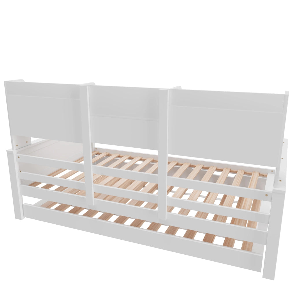 OKWISH Letto a Scomparsa 90×200 cm, Letto Singolo con Letto Estraibile 90×190 cm, Vani Portaoggetti e Cassetto, senza Materasso, Bianco