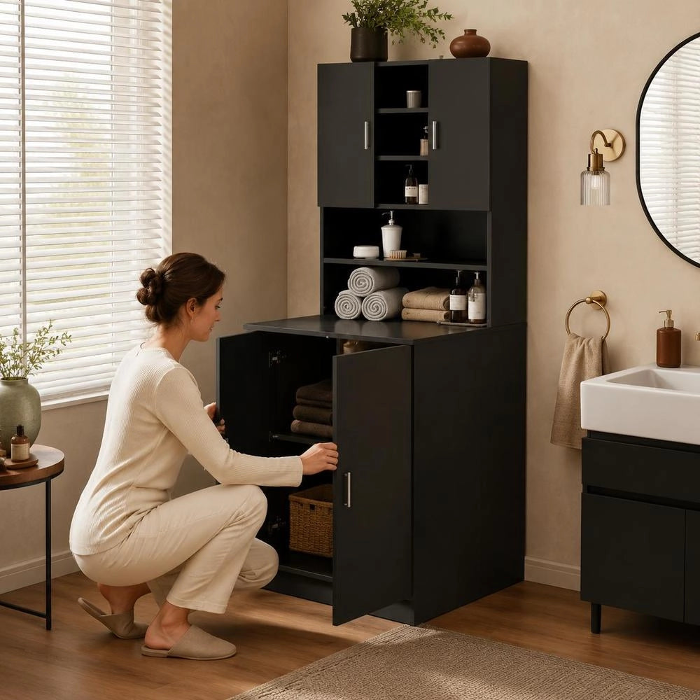 Washing Machine Cabinet, Black, 70.5x25.5x90 Cm