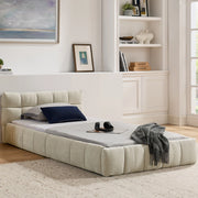Letto imbottito 90x200 cm con cuciture quadrate in ciniglia beige