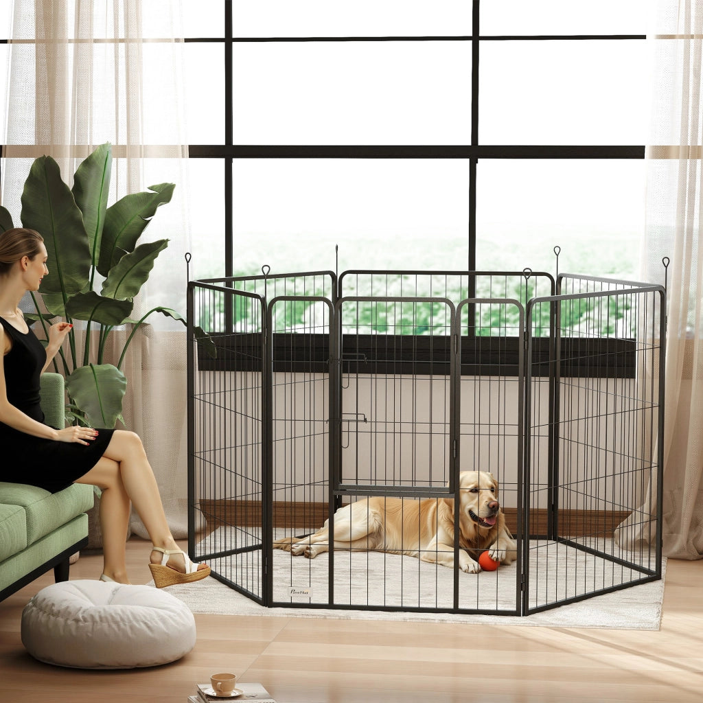 Recinto per cani modulare 6 pannelli pieghevole in acciaio con porta ¨C Zephmum ¨C 80x100 cm grigio