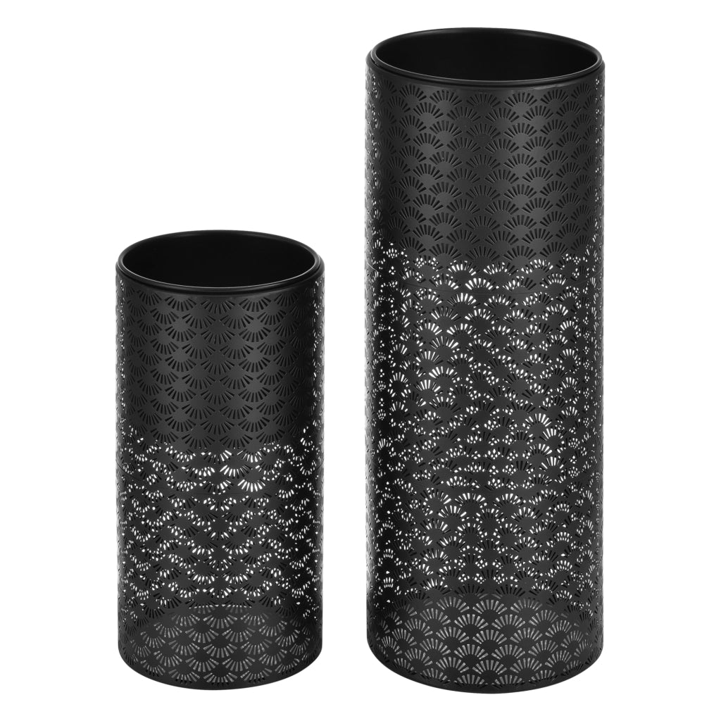 Set di 2 Portavasi in Metallo a Forma di Cilindro Supporto per Piante  con Coprivaso in 2 Misure e Altezze Diverse - Nero