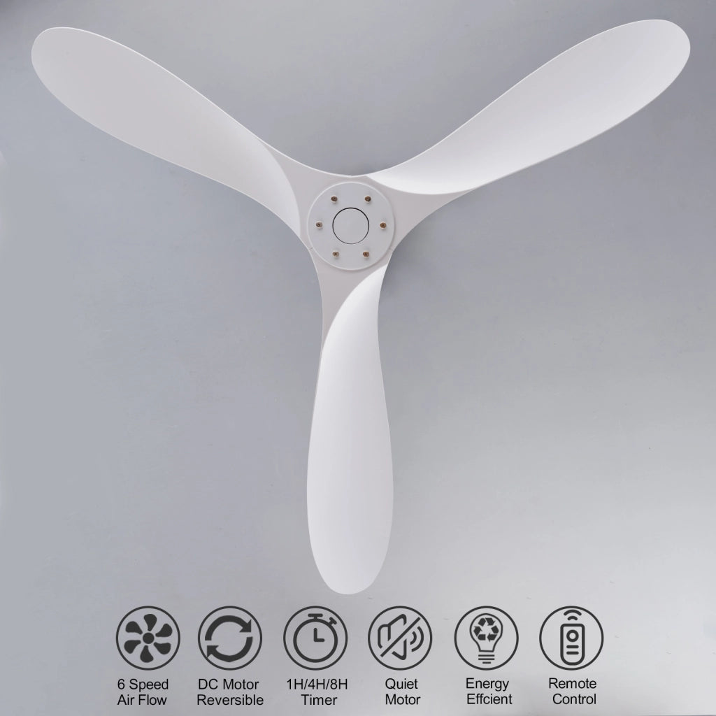 Ventilatore da soffitto bianco 60 pollici senza luce con telecomando, pale ABS, motore DC reversibile, timer, moderno per camere e terrazze