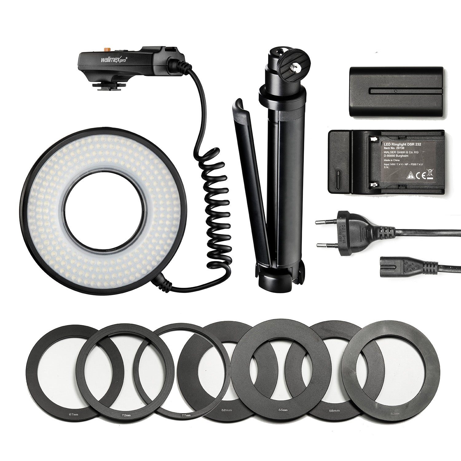 Ring light, Set Luce ad anello e Stativo nano con testa a sfera, per scatti macro 14 W con 232 LED, lampada dimmerabile per foto e video