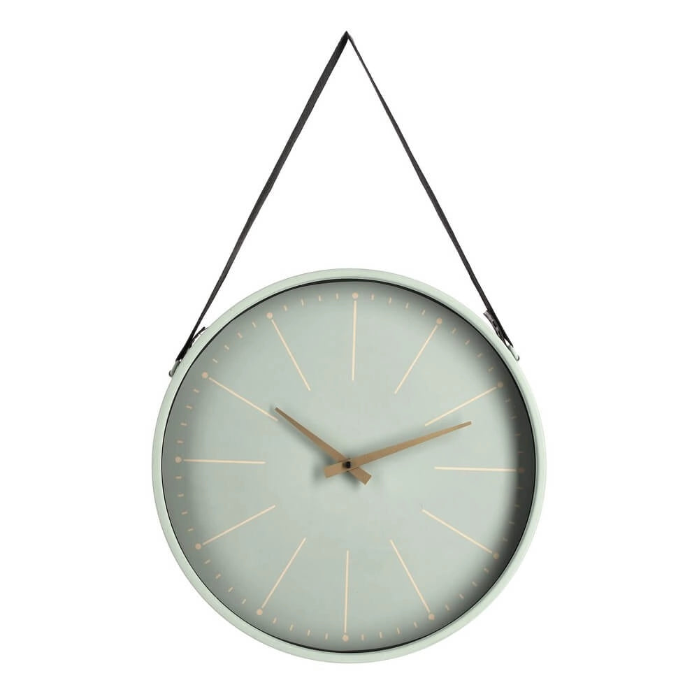 Orologio da Parete Rotondo Nero con Cinghia in Pelle Dorato - SIL