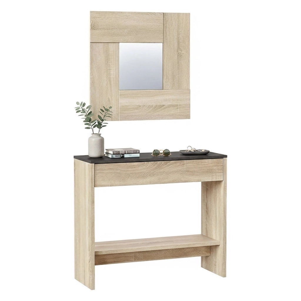 Alwin, Mobile da Ingresso Specchio Incluso, 92x33x79h cm Marrone Rovere