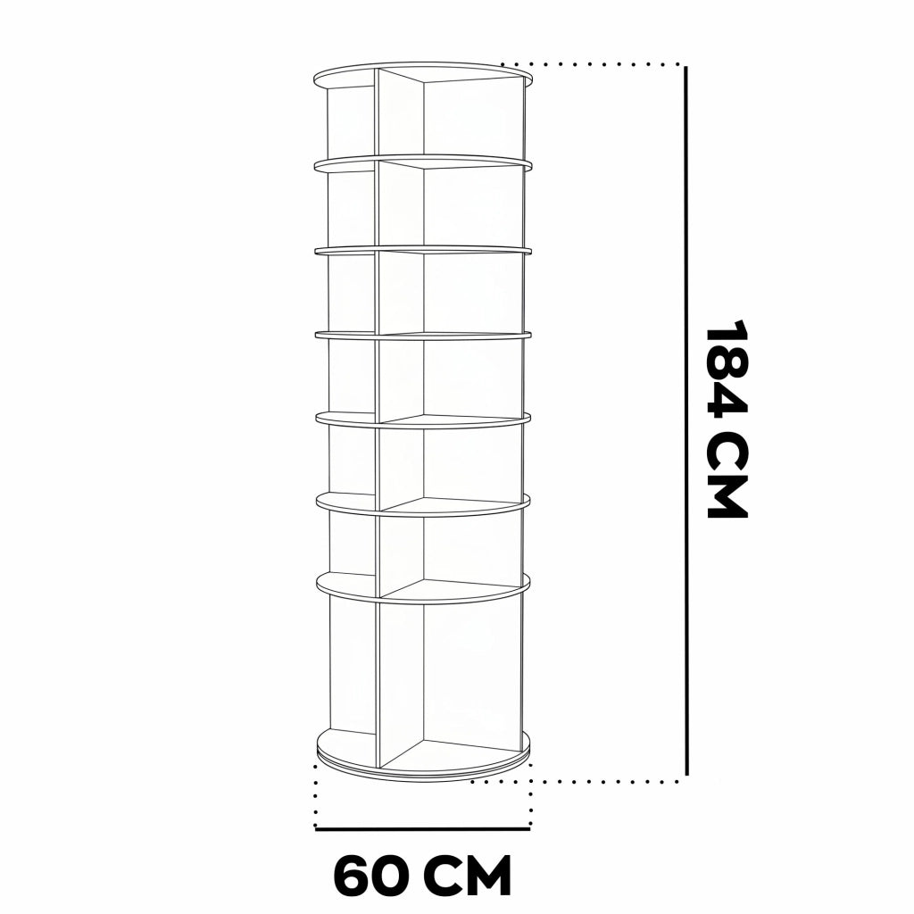 Ryuen - Scarpiera Verticale 7 Ripiani H184 cm 28 paia con Base Rotonda Girevole 360° Manuale Bianca