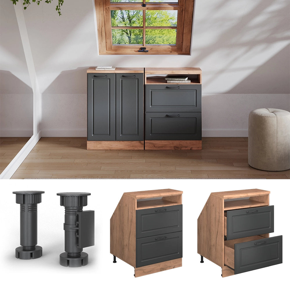 Mobile sottotetto Rion Antracite rustico/Rovere dorato 60 x 83.8 cm con 2 cassetti, carcassa 60 cm profondità Vicco