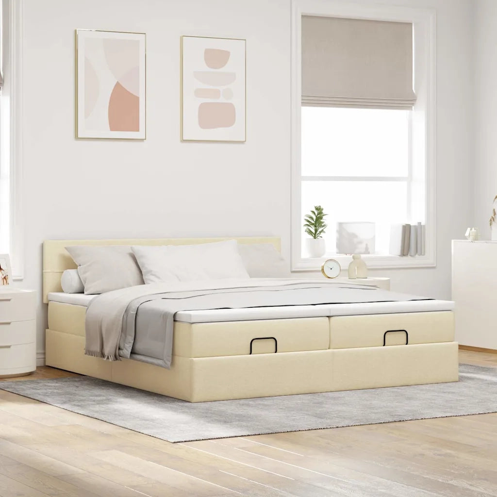 Struttura Letto Pouf con Materassi Crema 180x200 cm in Tessuto 3312848