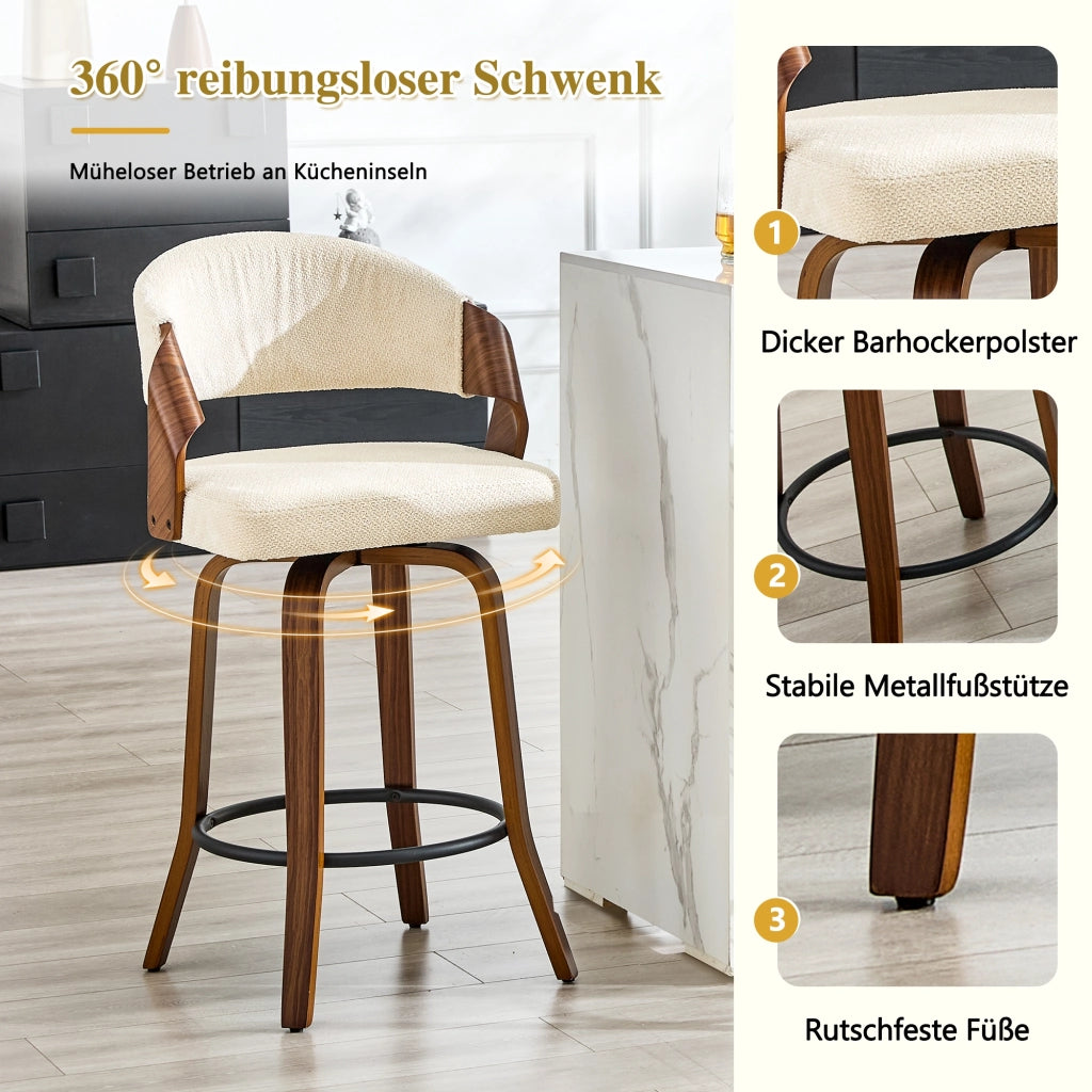 SGABELLO DA BAR Set da 2 pezzi 95 cm Bianco in tessuto e legno