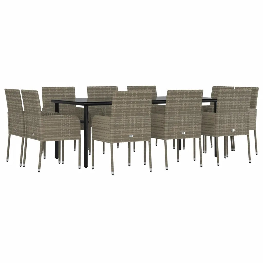 Set Mobili Giardino 11 pz con Cuscini Polyrattan Nero e Grigiocod mxl 100454