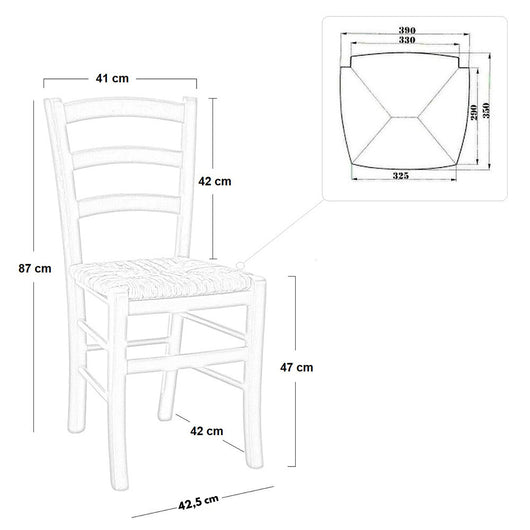 Sedia in legno venezia bianca laccata con seduta in paglia palustre intrecciata