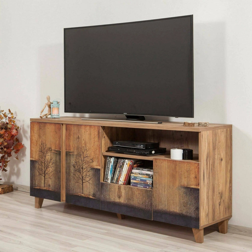 Bucarest, Mobile Porta tv un Cassetto, 160x45x76h cm Marrone Quercia