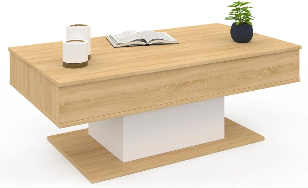 IDMarket - Tavolino rettangolare alzabile EDEN in legno e bianco