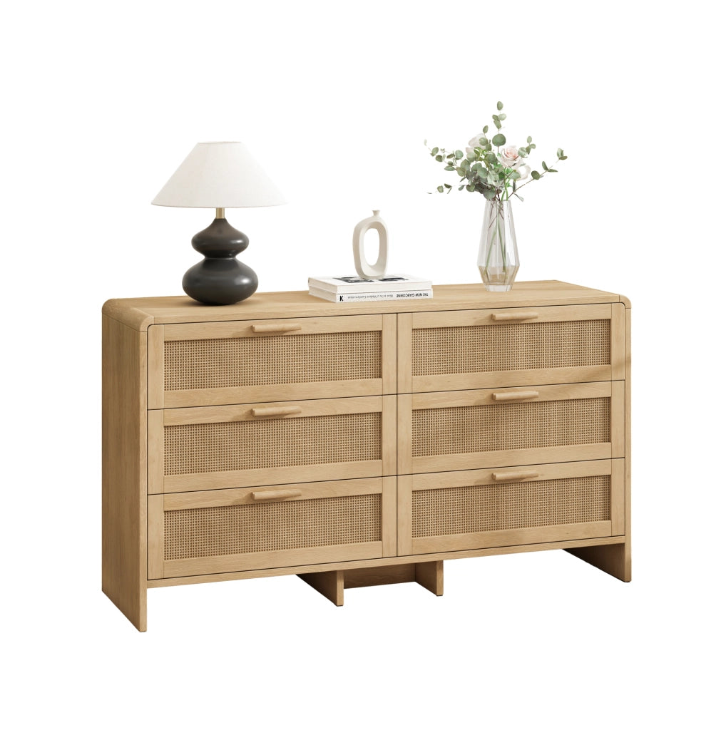 Credenza ad angolo in rattan con 6 cassetti