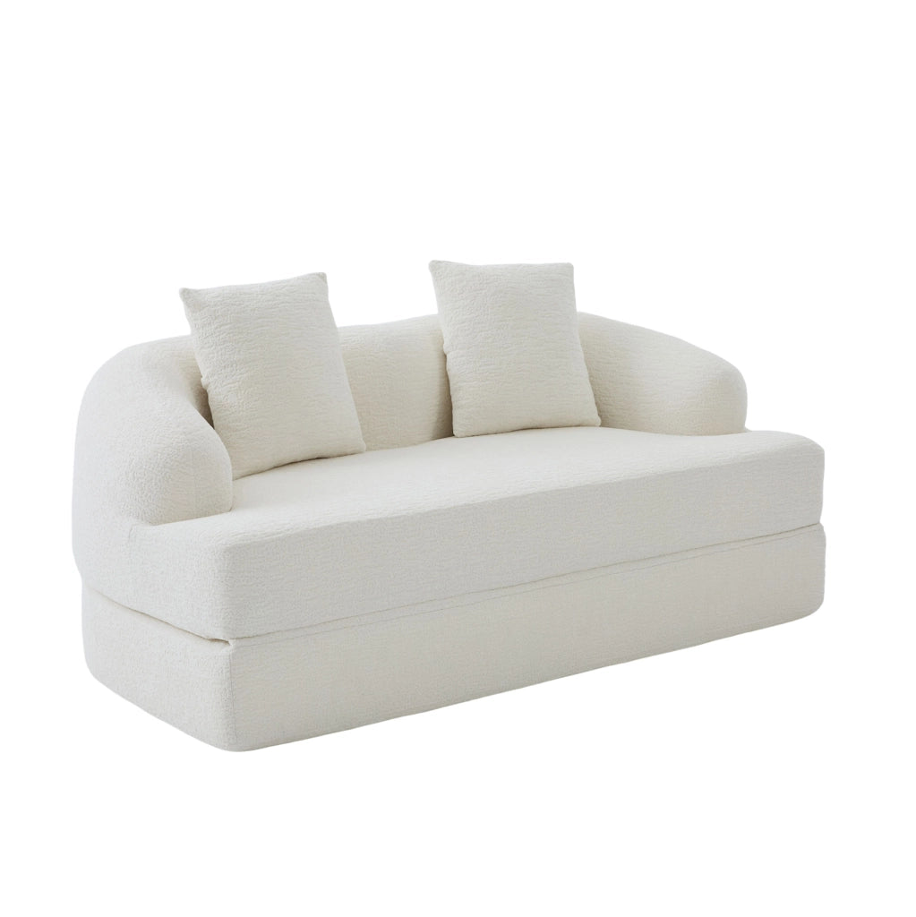 Divano letto 157x84x65 cm beige 2 posti in ciniglia con 2 cuscini