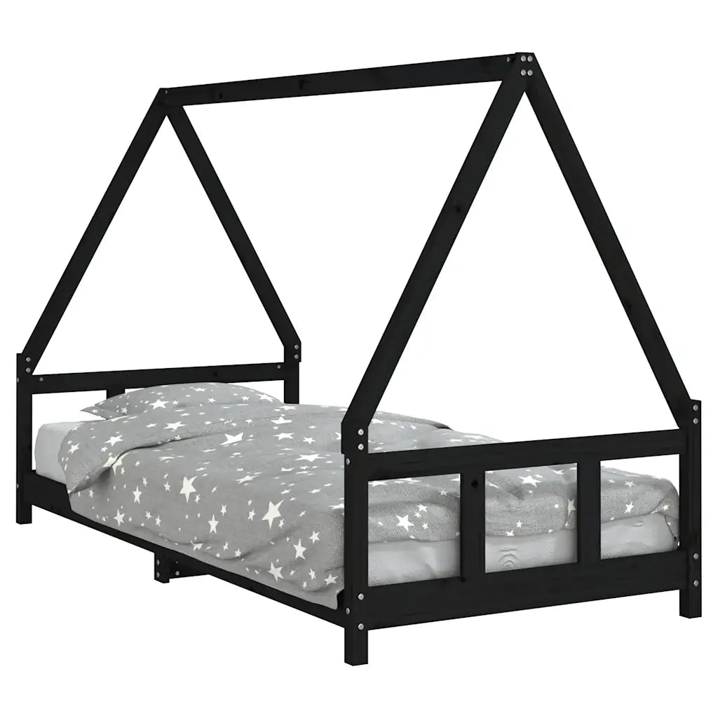 Giroletto per Bambini-Struttura Letto Bambini Nero 90x200 cm in Legno Massello di Pino 134562