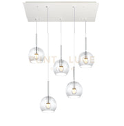 SOSP. BIANCO RETTANGOLARE 5 LUCI VETRI TUTTI PICCOLO TRASPARENTE 1155BI-S5 RP-TR