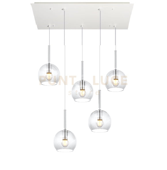 SOSP. BIANCO RETTANGOLARE 5 LUCI VETRI TUTTI PICCOLO TRASPARENTE 1155BI-S5 RP-TR