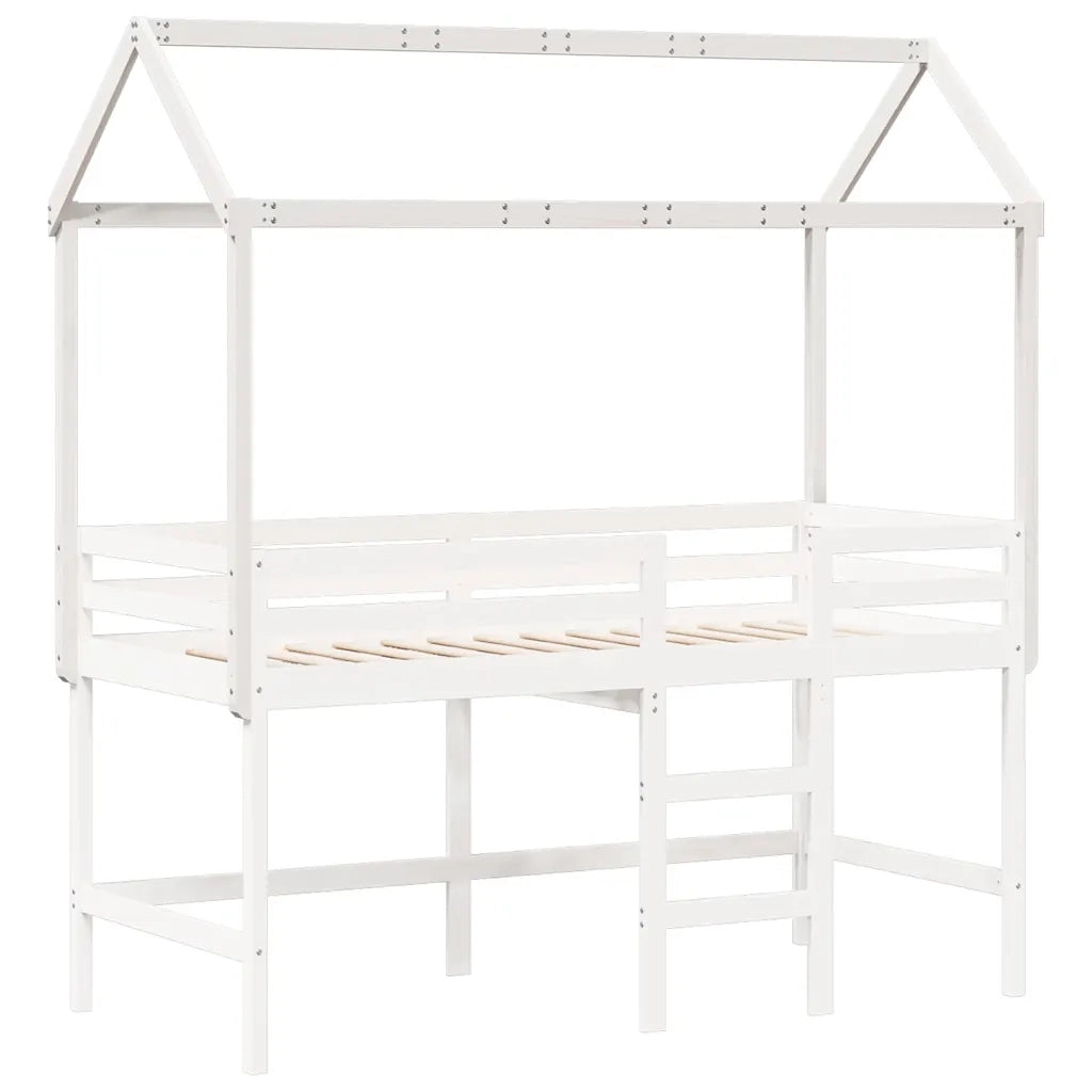 Tetto Letto Bambini Bianco 217x85,5x154 cm Legno Massello Pino