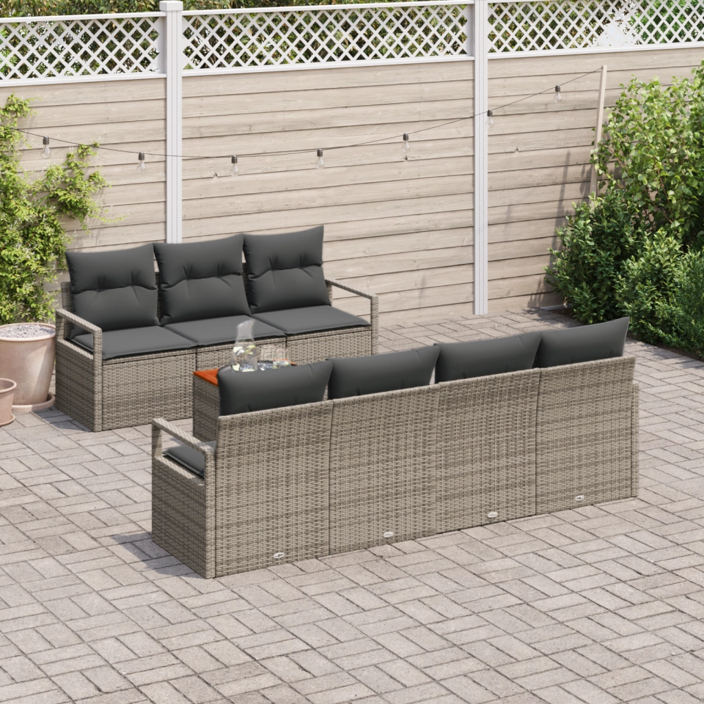 Set Divano da Giardino  8 Pezzi con Cuscini Grigio Polyrattan Acacia