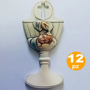 Trade Shop - Bomboniere Per Battesimo Bambino Calice Acqua Santa Bianco Ceramica Appendino -