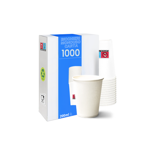 MOHOME 1000 Bicchieri Carta 200 ml Monouso Bicchiere Bianco Compostabili Biodegradabili Bevande Calde Acqua Tè Tisana Cappuccino Caffè Eventi