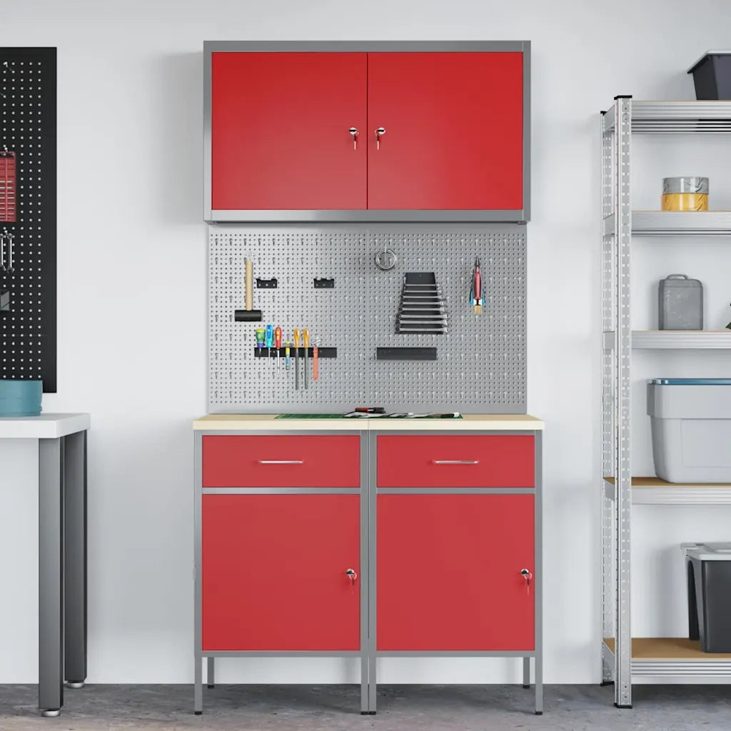 Mobile da lavoro 5 pcs Rosso Legno ingegnerizzato e acciaio 3321417