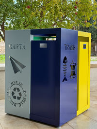 Porta Rifiuti Raccolta Differenziata in Acciaio – Made in Italy – 4 Scomparti con Cestini Estraibili – Plastica, Carta, Vetro e Indifferenziata – 70x70x92 cm