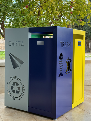 Porta Rifiuti Raccolta Differenziata in Acciaio – Made in Italy – 4 Scomparti con Cestini Estraibili – Plastica, Carta, Vetro e Indifferenziata – 70x70x92 cm