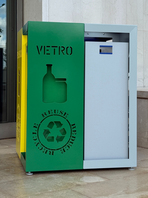 Porta Rifiuti Raccolta Differenziata in Acciaio – Made in Italy – 4 Scomparti con Cestini Estraibili – Plastica, Carta, Vetro e Indifferenziata – 70x70x92 cm