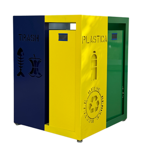 Porta Rifiuti Raccolta Differenziata in Acciaio – Made in Italy – 4 Scomparti con Cestini Estraibili – Plastica, Carta, Vetro e Indifferenziata – 70x70x92 cm