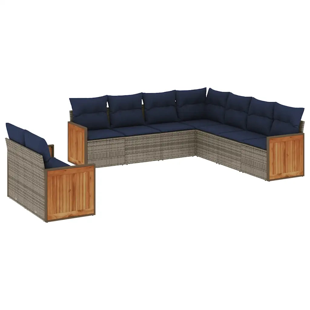Set Divani da Giardino 9 pz con Cuscini Grigio in Polyrattan 3227783