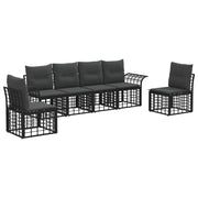 Set di divani da esterno 6 pz | Set Salotto da Giardino Nero e Grigio scuro Poliestere