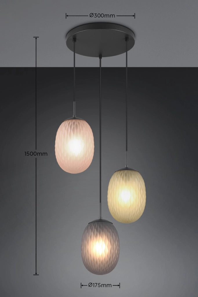 Lampadario Trio Facette nero vetro colorato Ø43 3xE27